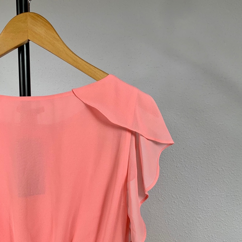 NWT H&M Ruffle-Sleeve Chiffon Mini Dress in Coral Pink - Picture 8 of 10